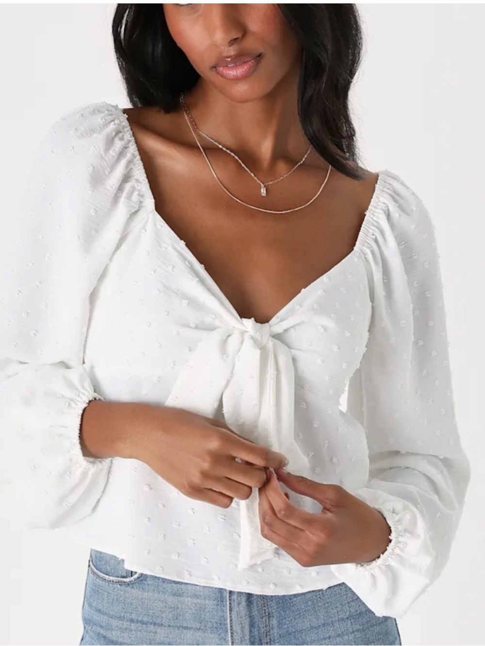 NWT white Swiss dot tie front peplum top